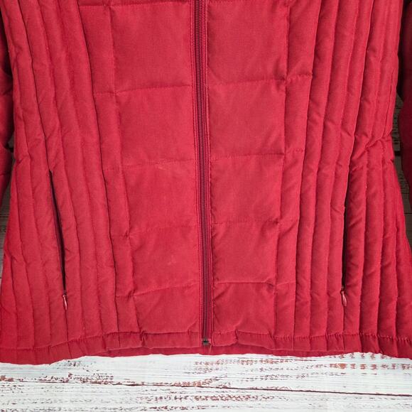 Womens Red Down Feather Puffer Coat M Cozy Warm Ski Snow Jacket Cabin Gorpcore - Picture 4 of 13